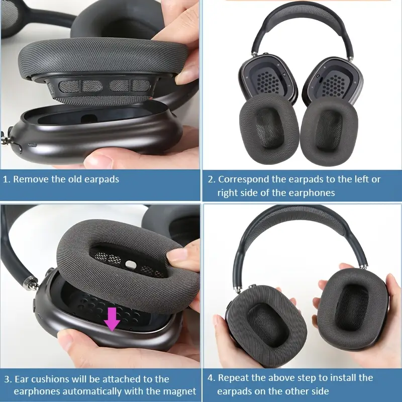Ανταλλακτικά μαξιλαράκια για Apple AirPods Max ( ζεύγος- space grey)-370160-συμβατά - Image 4