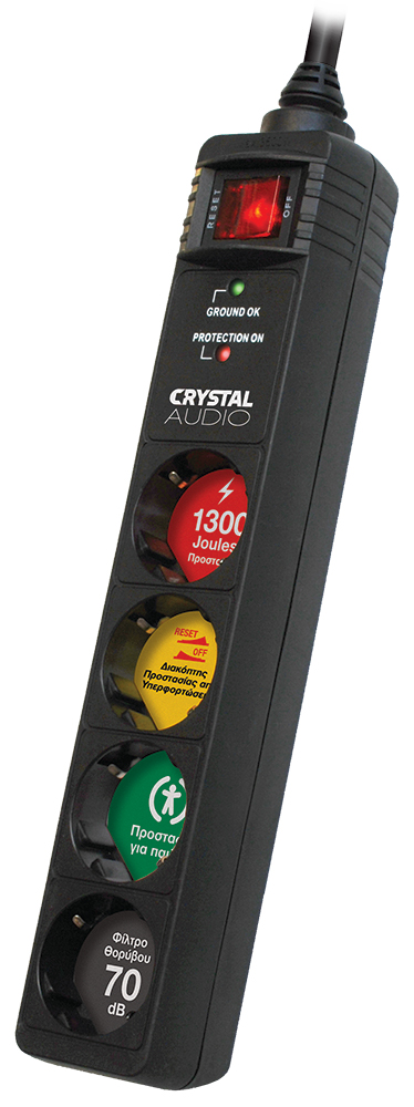 CRYSTAL AUDIO CP4-1300-70 Μαύρο Πολύπριζο Προστασίας Schuko 4 Θέσεων 1300j/70db