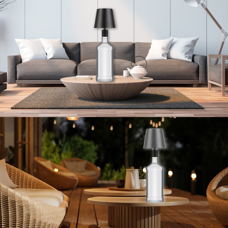 AddLiving 3231 Γκρι μεταλλικό φωτιστικό μπουκαλιού LED επιτραπέζιο και επαναφορτιζόμενο 9cm με IP44 και ρύθμιση φωτεινότητας 2800Κ/4500Κ/6000Κ - Image 5