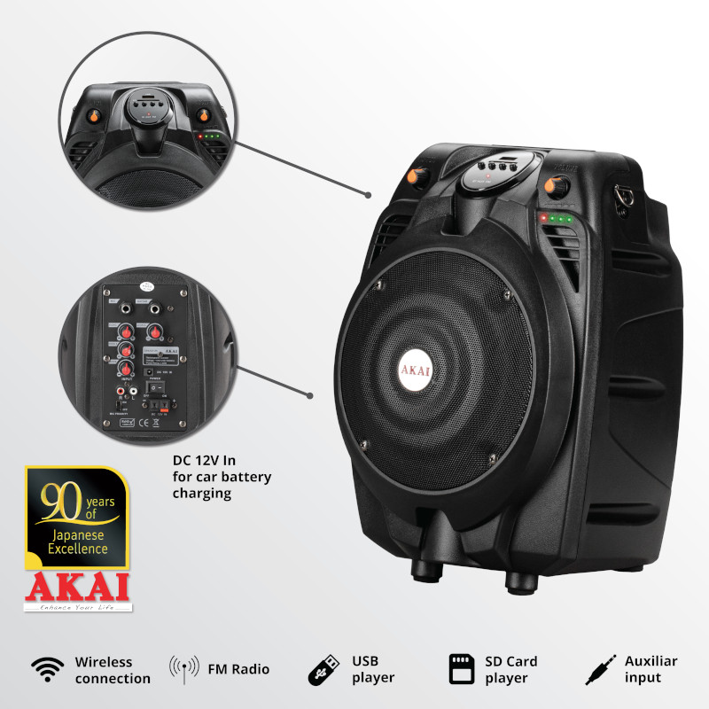 Akai SS022A-X6 Φορητό ηχείο Bluetooth με ενισχυτή, USB, FM, AUX, κάρτα SD, ασύρματο μικρόφωνο και τηλεχειριστήριο – 30W RMS - Image 19