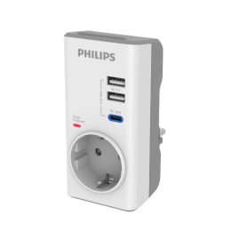 Philips CHP8010W/GRS Μονόπριζο ασφαλείας με 2USB+Type-C