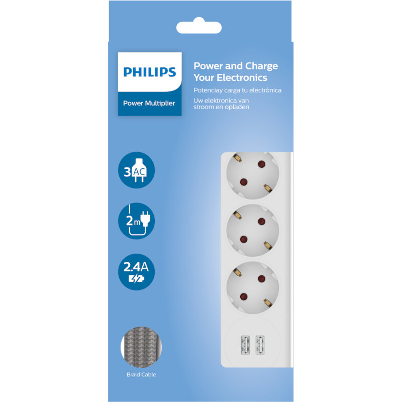 Philips SPN3032W/GRS Πολύπριζο 3 θέσεων με 2 USB Type-A 2.4 A - Image 2