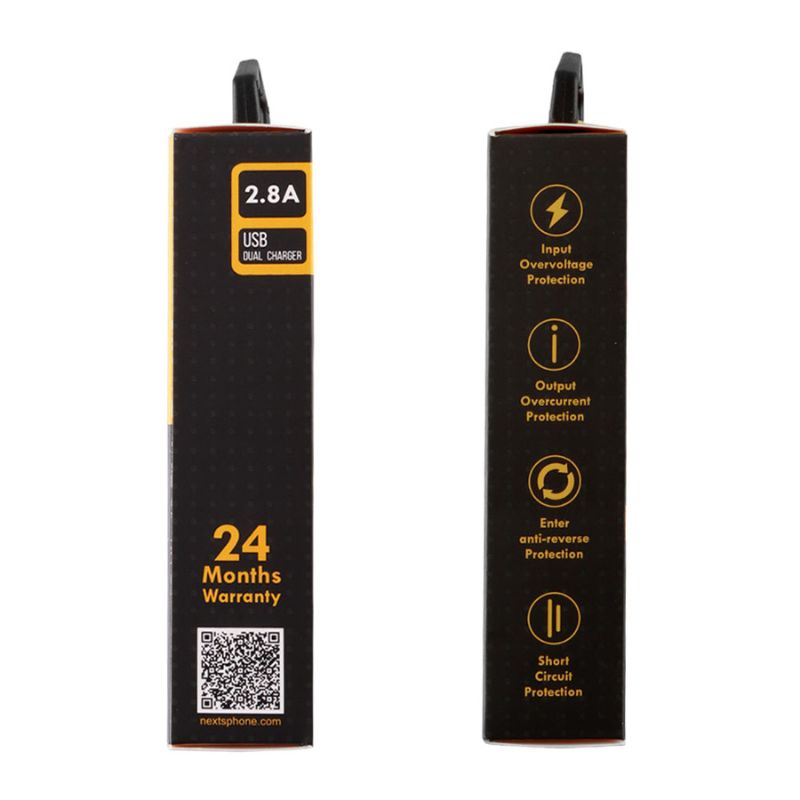 NSP TN228 Μαύρος Φορτιστής ταξιδιού Dual USB-A με ενσωματωμένο καλώδιο Type-C 2800mAh - Image 4