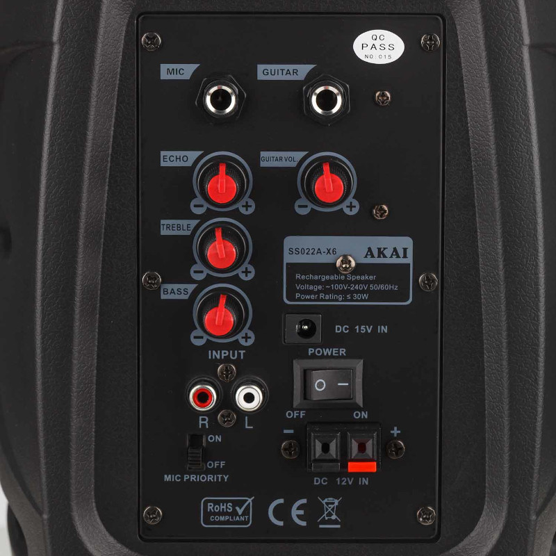 Akai SS022A-X6 Φορητό ηχείο Bluetooth με ενισχυτή, USB, FM, AUX, κάρτα SD, ασύρματο μικρόφωνο και τηλεχειριστήριο – 30W RMS - Image 7