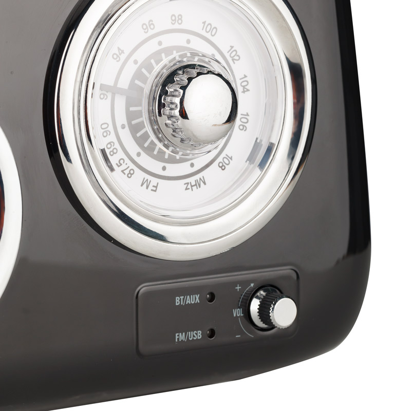 Osio OPR-3040B Μαύρο Ρετρό φορητό αναλογικό ραδιόφωνο με Bluetooth, AUX, USB, FM και subwoofer – 24W - Image 5