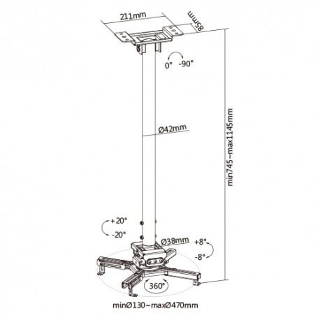 Brateck PRB-20 01L white Βάση στήριξης projector οροφής