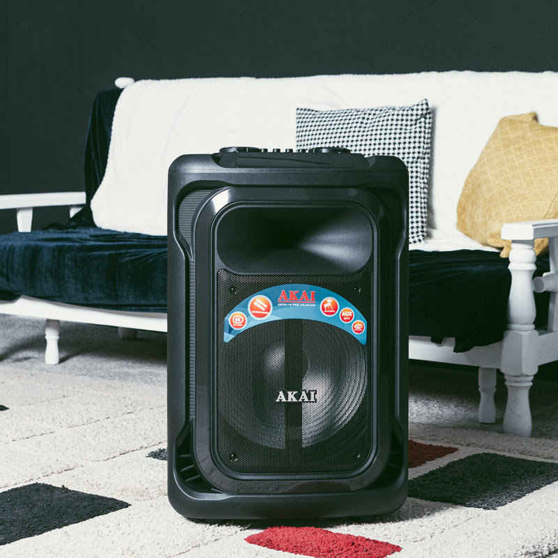 Akai ABTS-15 Pro Volcano Μαύρο φορητό Party speaker τρόλεϊ με Bluetooth, USB, SD, AUX, FM, LED, AWS με τηλεχειριστήριο, 2 ασ. μικρ. και υποδοχές για μικρ. και όργανο – 75W RMS - Image 27