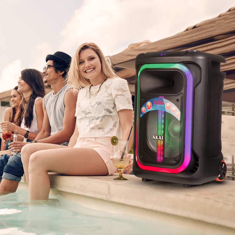 Akai ABTS-15 Pro Volcano Μαύρο φορητό Party speaker τρόλεϊ με Bluetooth, USB, SD, AUX, FM, LED, AWS με τηλεχειριστήριο, 2 ασ. μικρ. και υποδοχές για μικρ. και όργανο – 75W RMS - Image 21