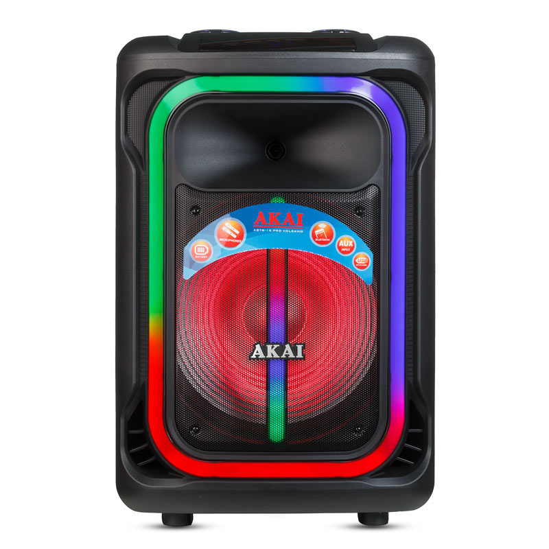 Akai ABTS-15 Pro Volcano Μαύρο φορητό Party speaker τρόλεϊ με Bluetooth, USB, SD, AUX, FM, LED, AWS με τηλεχειριστήριο, 2 ασ. μικρ. και υποδοχές για μικρ. και όργανο – 75W RMS - Image 8