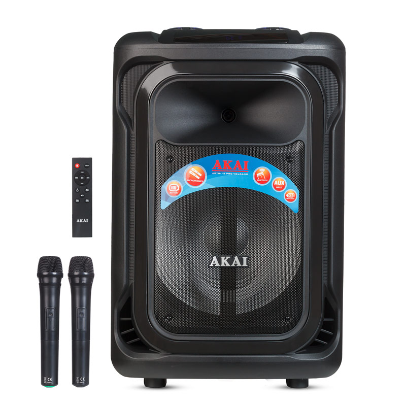 Akai ABTS-15 Pro Volcano Μαύρο φορητό Party speaker τρόλεϊ με Bluetooth, USB, SD, AUX, FM, LED, AWS με τηλεχειριστήριο, 2 ασ. μικρ. και υποδοχές για μικρ. και όργανο – 75W RMS - Image 10