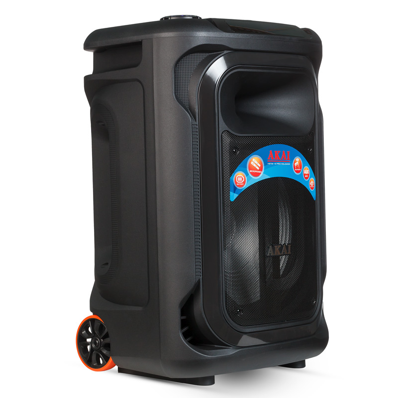 Akai ABTS-15 Pro Volcano Μαύρο φορητό Party speaker τρόλεϊ με Bluetooth, USB, SD, AUX, FM, LED, AWS με τηλεχειριστήριο, 2 ασ. μικρ. και υποδοχές για μικρ. και όργανο – 75W RMS - Image 12