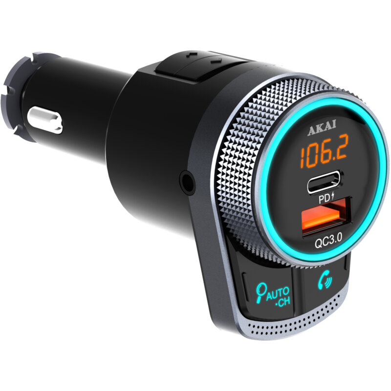 Akai FMT-80BT FM transmitter και φορτιστής με Bluetooth, USB Type-A, Type-C, LED και Hands Free με noise cancellation-38W - Image 5