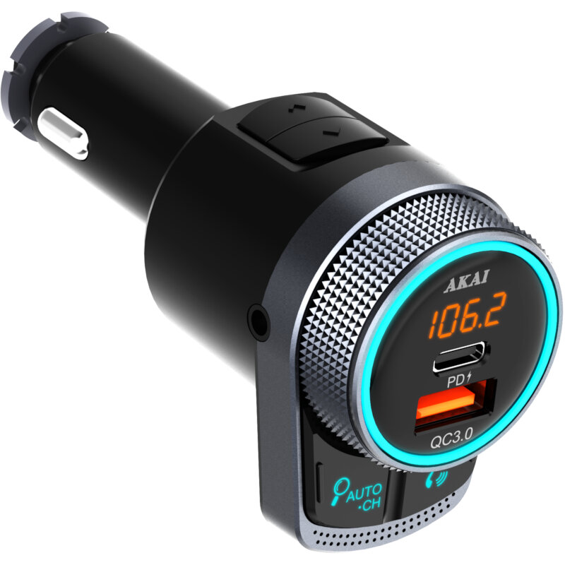 Akai FMT-80BT FM transmitter και φορτιστής με Bluetooth, USB Type-A, Type-C, LED και Hands Free με noise cancellation-38W - Image 4