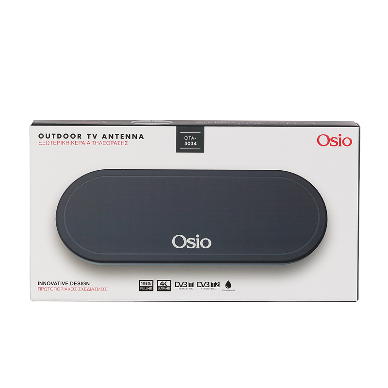 Osio OTA-3034 Μαύρη αδιάβροχη κεραία τηλεόρασης εξωτερικού χώρου IPX4, 1080p+4K – 25.5 x 9.5 x 2.5cm - Image 8