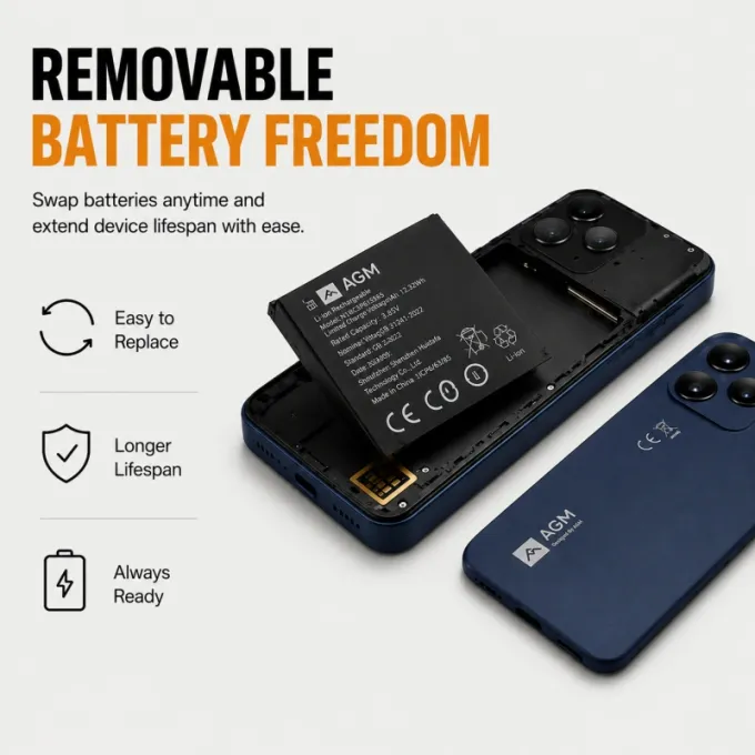 Agm N2 – Smart Mobile 4.96" 4G με Android 16 Go, Αφαιρούμενη Μπαταρία & IP54 (Μπλε) - Image 6