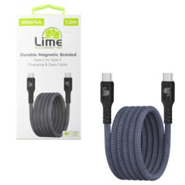 Lime LBMCC02 Ανθεκτικό Μαγνητικό Πλεκτό Καλώδιο USB-C σε USB-C 68W