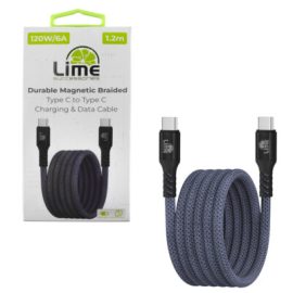 Lime LBMCC04 Ανθεκτικό Μαγνητικό Πλεκτό Καλώδιο USB-C σε USB-C 120W