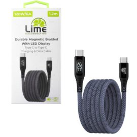 Lime LBMLCC01 Ανθεκτικό Μαγνητικό Πλεκτό Καλώδιο USB-C σε USB-C με Οθόνη LED 120W