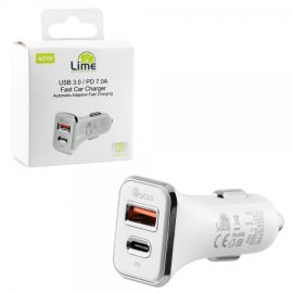 Lime LCUPD21 Διπλός Φορτιστής Αυτοκινήτου USB & USB-C PD/QC 3.0 40W
